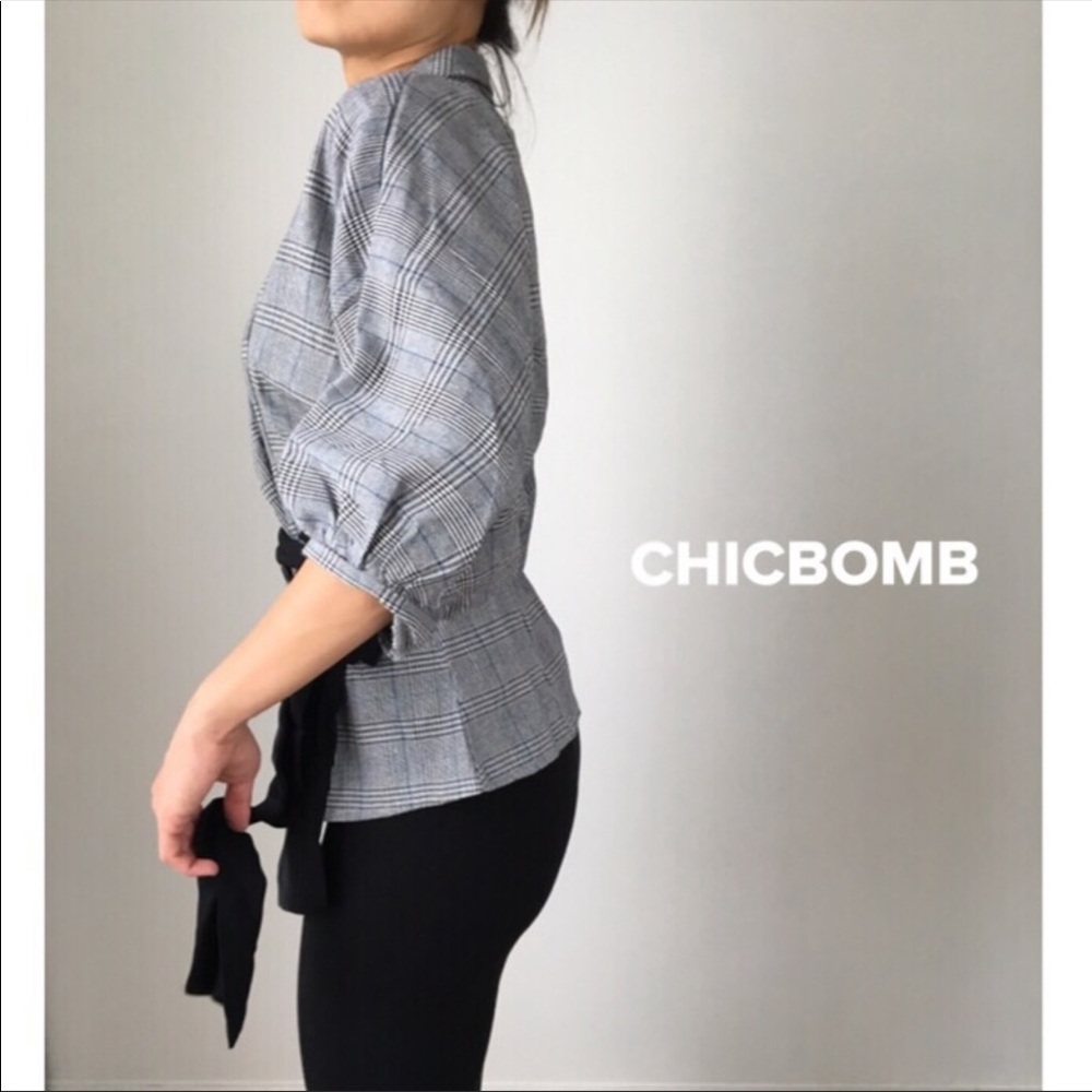 PLAID SLIM  BLAZER TOP - Picture 10 of 12